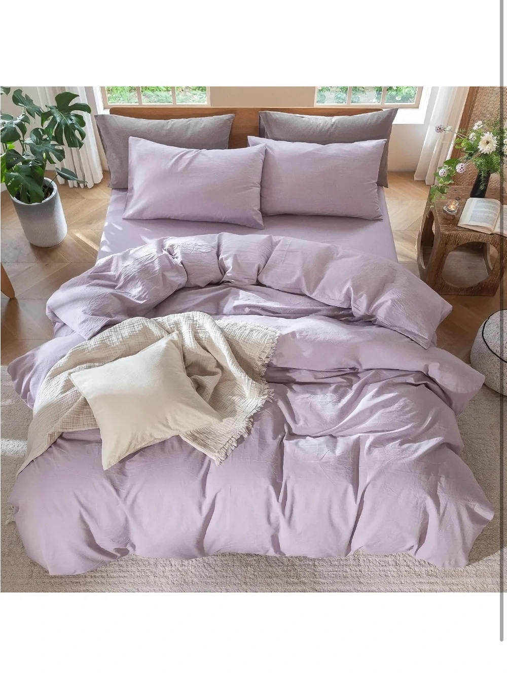 NEW MooMee 100% Washed Cotton, Linen-Like, Duvet Cover Set. Lavender
